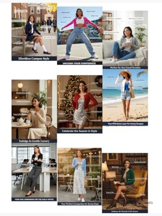 Cropped Cardigan Bolero Shrug, Button Down Long Sleeve Knit Sweater - Picture 4 of 7